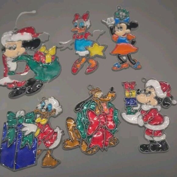 Set Of (6)Vintage Disney Mickey Mouse Friends Monogram Christmas Tree Ornaments - Picture 1 of 8